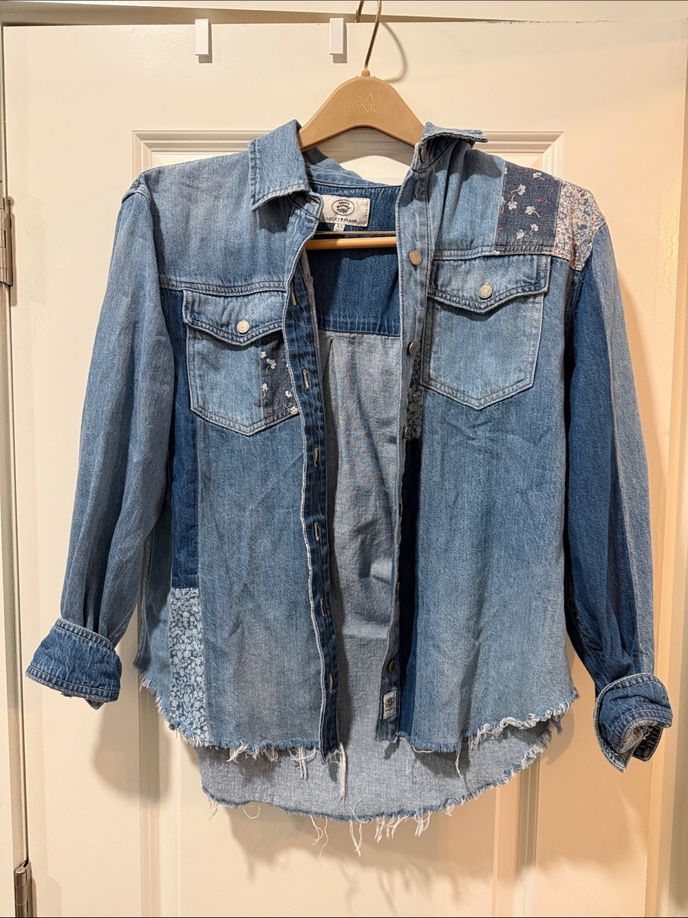 Lucky Brand Laura Ashley Blue Patchwork Denim Jacket with Floral Accents